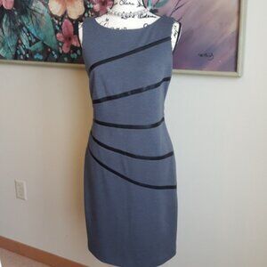 Gray Sleeveless Shift Dress Black Trim Design Sheath Office Career NEW NWT 2